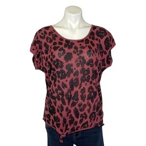 JOHN + JENN Animal Print Tee Knotted Short Dolman Sleeves Linen Cotton Medium